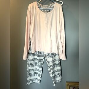 Bearpaw Long Sleeve Cozy Pajama 2 Piece Set Womens‎ Sz 2x Pink/Grey SOFT & WARM